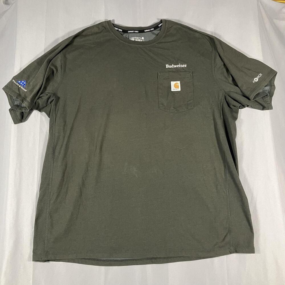 Carhartt Budweiser Shirt Mens 2XL Green Force Pocket Tee Folds Of‎ Honor